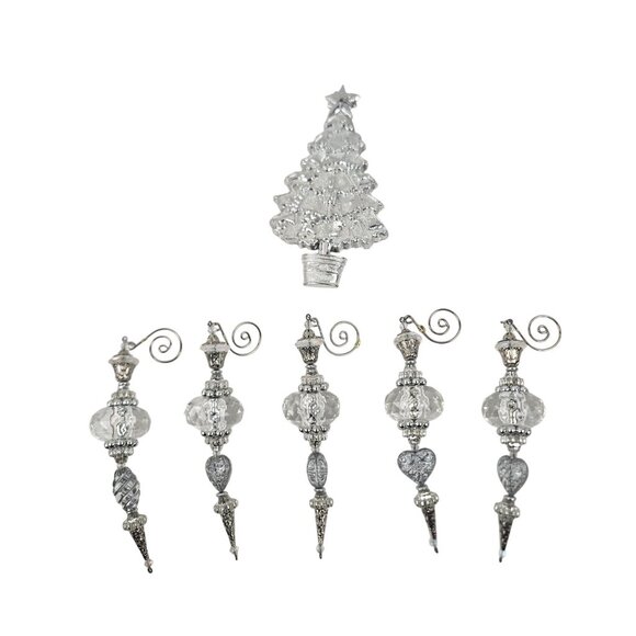 Other - Silver And Clear Acrylic Ornaments 1 Christmas Tree Glitter 5 Finial Drop